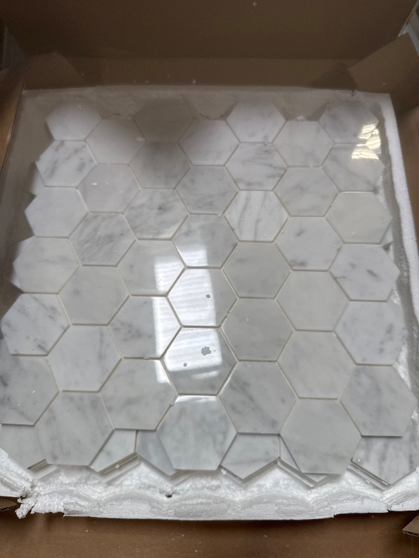 Photo 1 of 5-Sheet Peel and Stick Stone Tiles, Hexagon Peel and Stick Stone Backsplash 3D Marble Look Stick on Backsplash for Kitchen Fireplace
