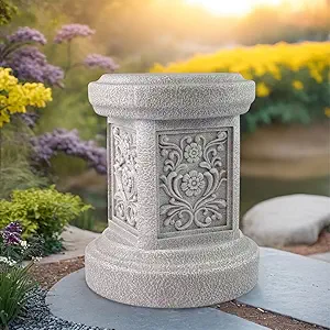 Photo 1 of TB TIBAG Classic Statuary Stand Garden Pedestal Sculpture Decor Plinth Base Riser, Outdoor or Indoor Resin Statuary Pedestal, 12.6"(H) x 9.5"(L) x 9.5"(W) (Round)