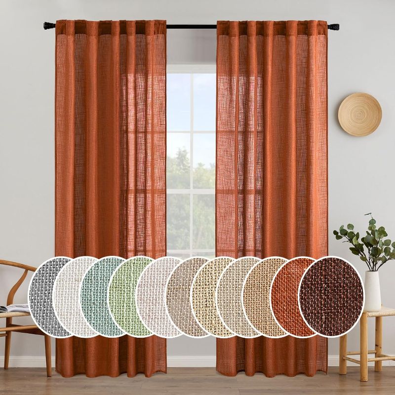 Photo 1 of MIULEE Natural White Linen Curtains 84 Inch Length 2 Panels for Bedroom Living Room Back Tab Soft Thick Linen Textured Window Drapes Semi Sheer Light Filtering Privacy Farmhouse Curtains 42 Inch Wide