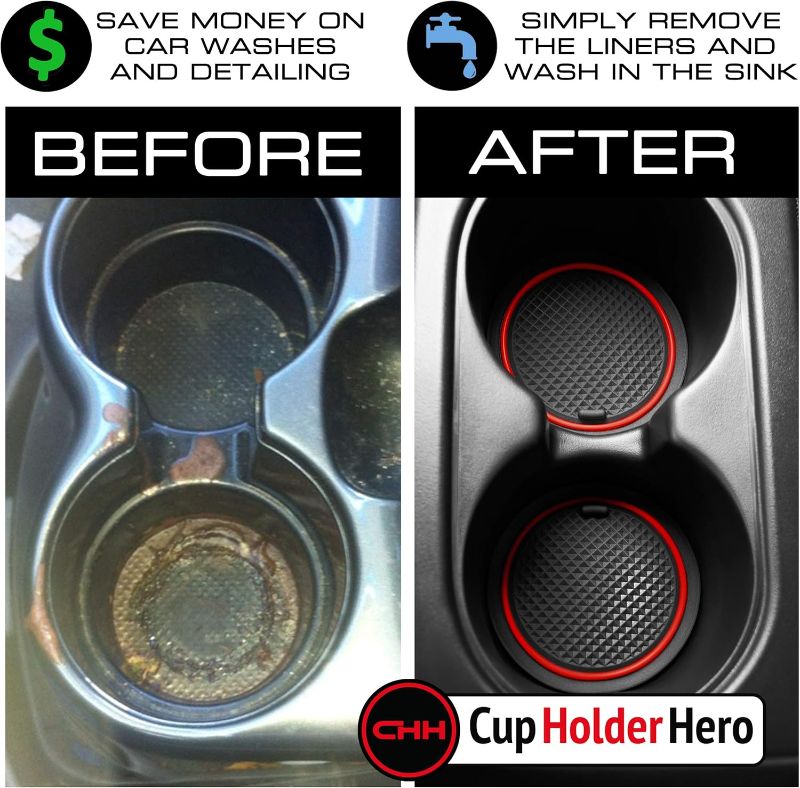 Photo 1 of CupHolderHero Compatible with Chevy Impala Accessories 2014-2020 Premium Custom Interior Non-Slip Anti Dust Cup Holder Inserts, Center Console Liner Mats, Door Pocket Liners 29pc Set (Red Trim)