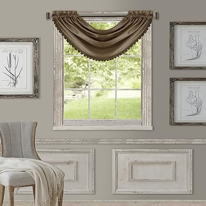 Photo 1 of Elrene All Seasons Room-Darkening Waterfall Window Valance, Accessory for Bedroom or Living Room Windows with Rod Pocket Tabs, 52" x 36", Antique Gold, 1 Valance