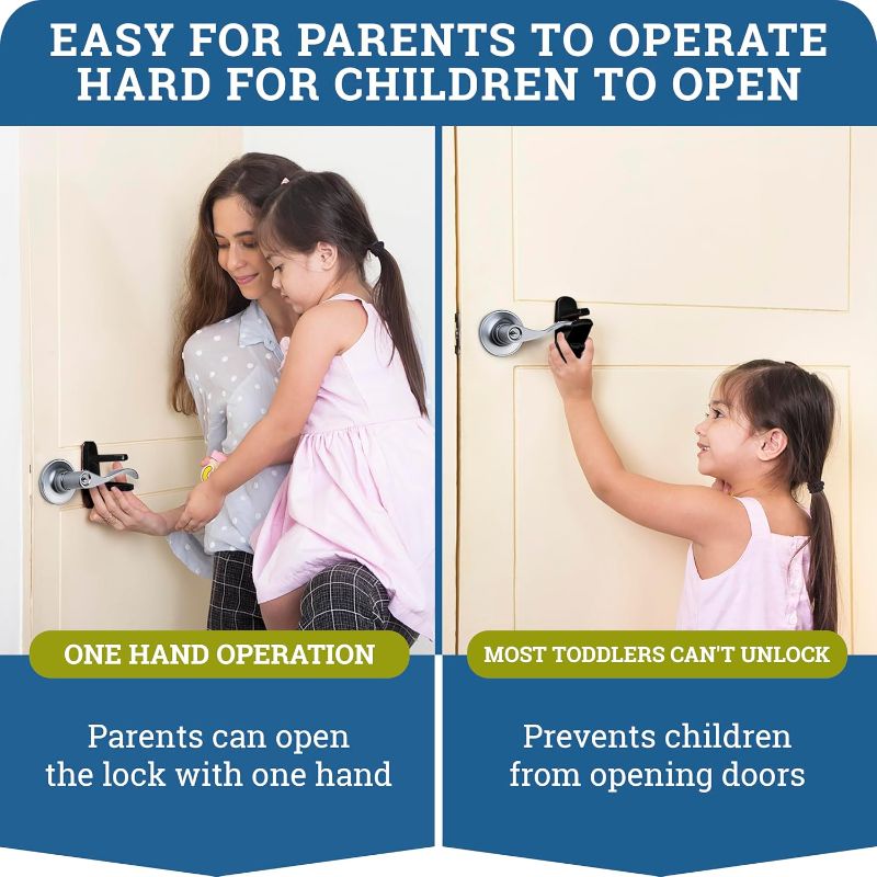 Photo 1 of Door Lever Lock (2 Pack) – Prevents Toddlers from Opening Doors – Easy One-Hand Operation for Adults – Durable ABS with 3M Adhesive Backing – No Tools Needed for Install