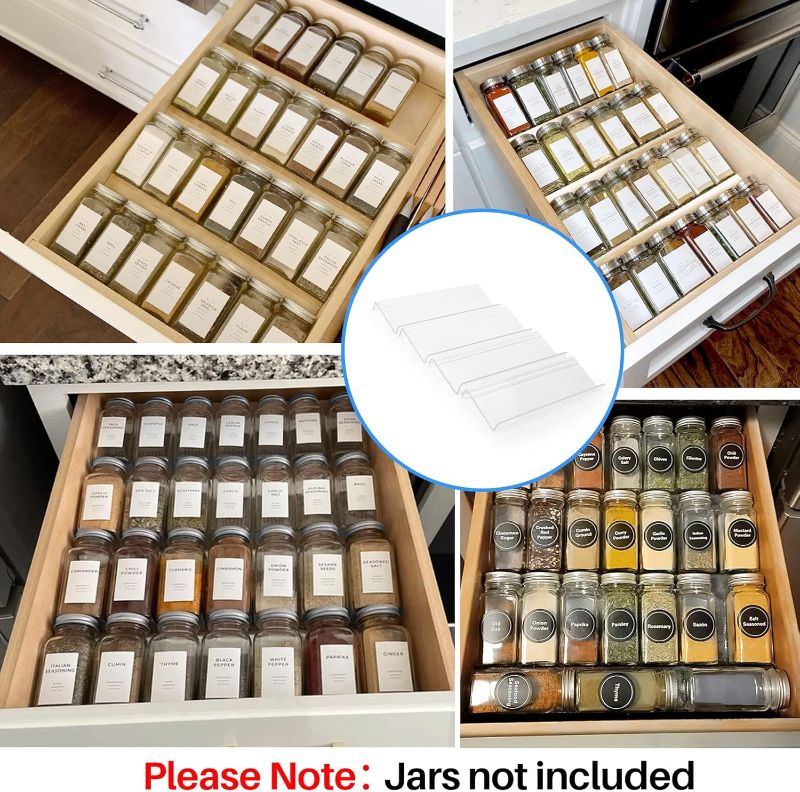 Photo 1 of MIUKAA Clear Acrylic Spice Drawer Organizer, 4 Tier Seasoning Jars Drawers Insert, Kitchen Spice Rack Tray for Drawer/Countertop (Jars not included)