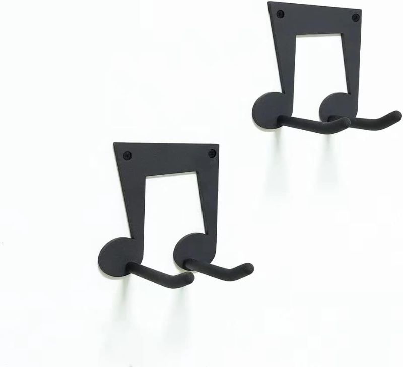 Photo 1 of Guitar Wall Mount Hanger 2 Pack, Ukulele Mount, Steel Guitar Hangers for Wall, Guitar Hook Holder for Bass, Guitar, Violin, Black