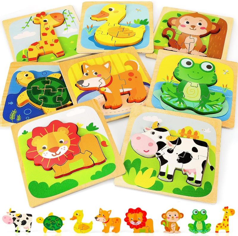 Photo 1 of TOY Life Wooden Puzzles for Toddlers 2-4, Toddler Montessori Toys for 1 2 3 Year Old Boys Girls, Animals Wood Jigsaw Puzzles, Educational Learning Toy Kids Puzzle, Best Gifts for Baby Age 1-3 2-4
