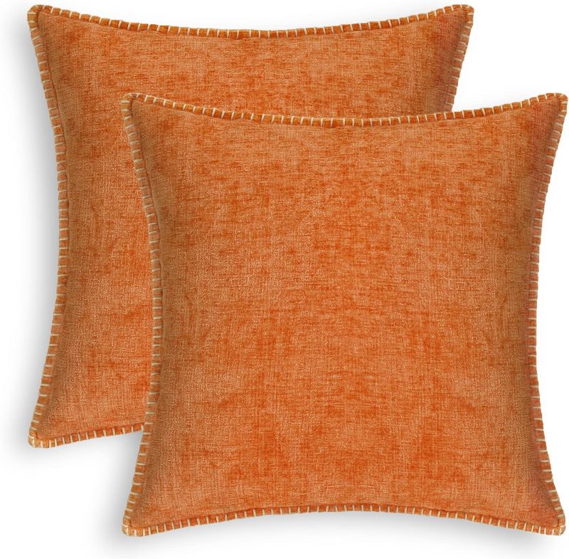 Photo 1 of CaliTime Throw Pillow Covers Decorative 22 X 22 Inches Pack of 2 Cotton Thread Stitching Edges Solid Dyed Soft Chenille Cushion Cases for Couch Sofa Bed Living Room Farmhouse 