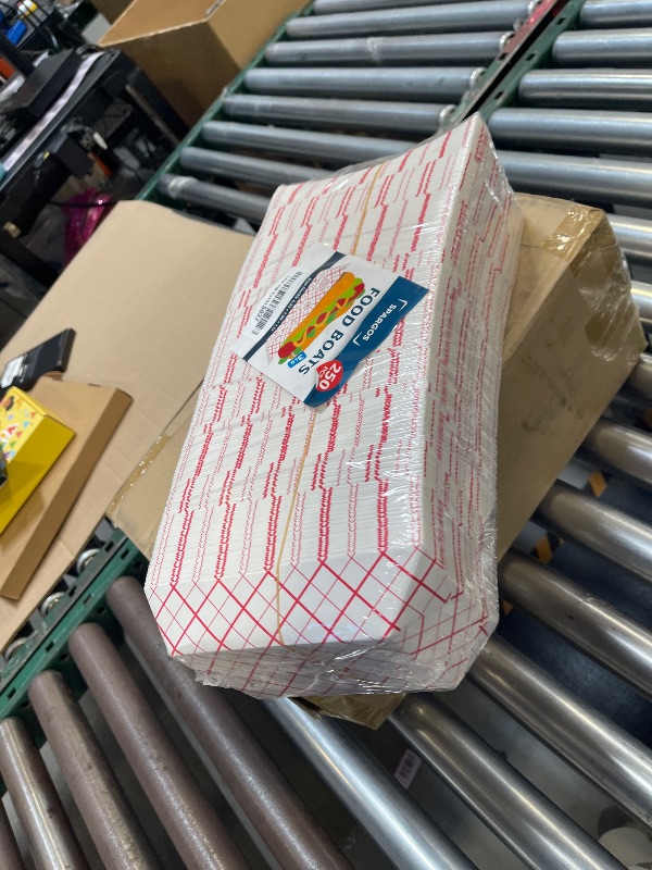 Photo 1 of SPARGOS Food Boats (250 Pack) 3LB Red and White Paper Food Trays Leakproof & Freezer Safe Chekered Nacho Trays Disposable for Concession Stand Supplies French Fry Holder & Hot Dog Trays Disposable