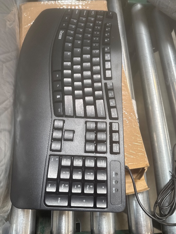 Photo 1 of RECCAZR Ergonomic Keyboard, Wired Computer USB Keyboard with Wrist Rest, Spill-Resistant, Wave Keys for Natural Typing, Compatible with Windows/PC/Laptop(Black)