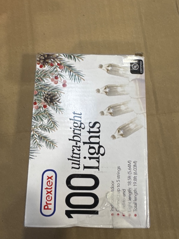 Photo 1 of PREXTEX 100-Count Warm White Christmas Lights - 20 ft Clear StringLights on White Wire - Incandescent Xmas TreeLights for Indoor and Outdoor Decorations