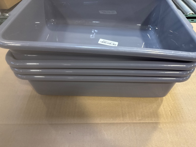 Photo 1 of Eagrye 4-Pack Bus Tubs, Commercial Tote Box, Plastic Bus Box (13 L Capacity), Grey