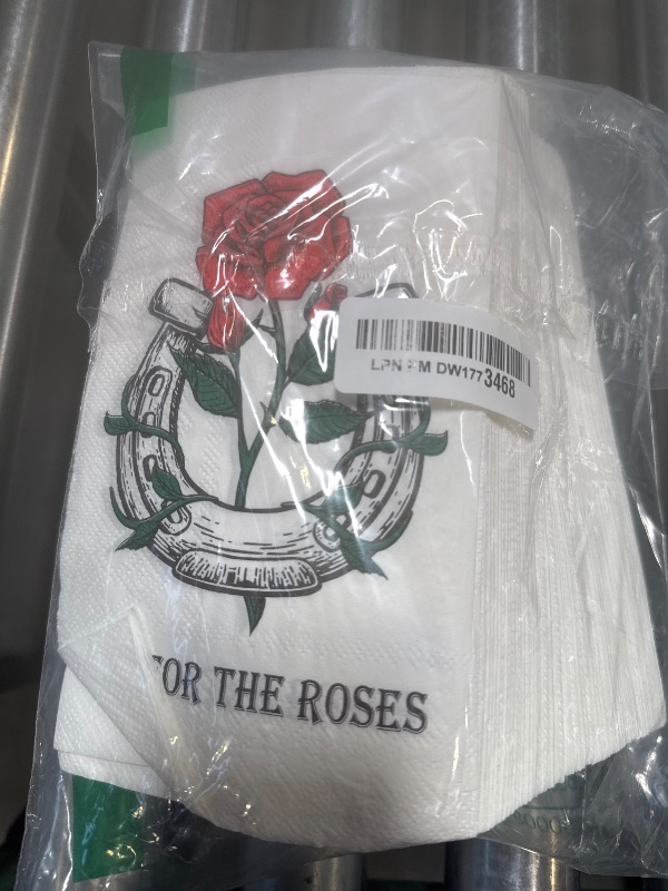 Photo 1 of Funrous 100 Pieces Run for the Roses Napkins Bulk 3 Ply Derby Napkins Rose Horseshoe Disposable Dinner Paper Hand Towels for Horse Race Rose Derby Party Decorations Supplies, 15.75 x 13 Inch