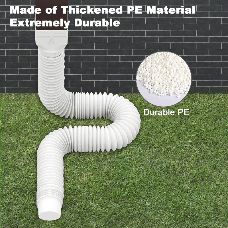 Photo 1 of Binazon 1 Pack White-Rain Gutter Downspout Extensions, Gutter Extender for Rainwater Drainage Flexible, Down Spout Drain Extension Pipe, Extendable from 21 to 62 Inches (Fit 4"x 3" downspouts)