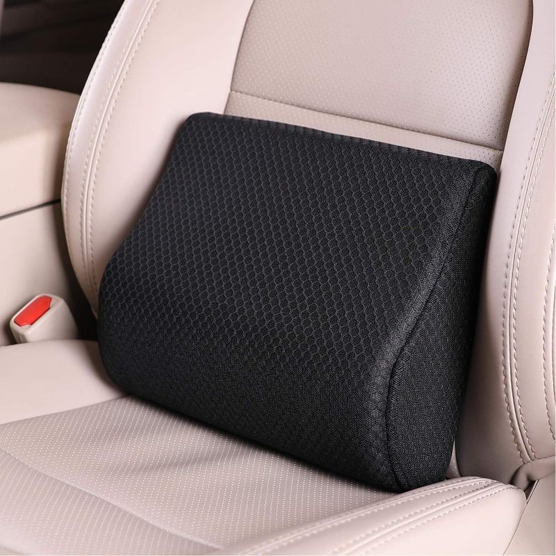 Photo 1 of Memory Foam Lumbar Support Pillow for Car - Mid/Lower Back Support Cushion for Car Seat (Black)