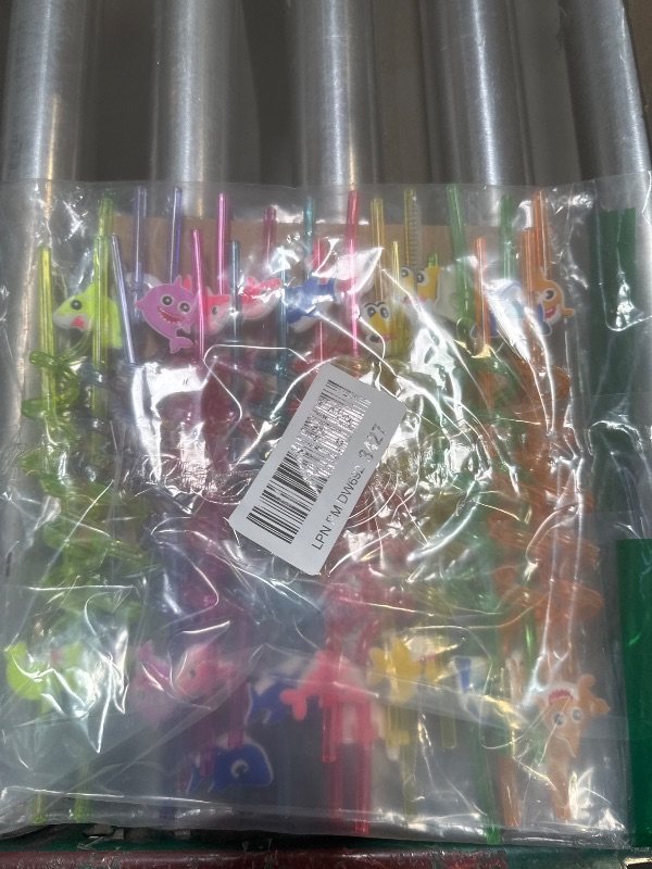Photo 1 of 24 Shark Party Favors Reusable Plastic Straws for Boys Girls Kids Baby Swimming Ocean Shark Themed Birthday Party Supplies Decorations with 2 Cleaning Brushes
