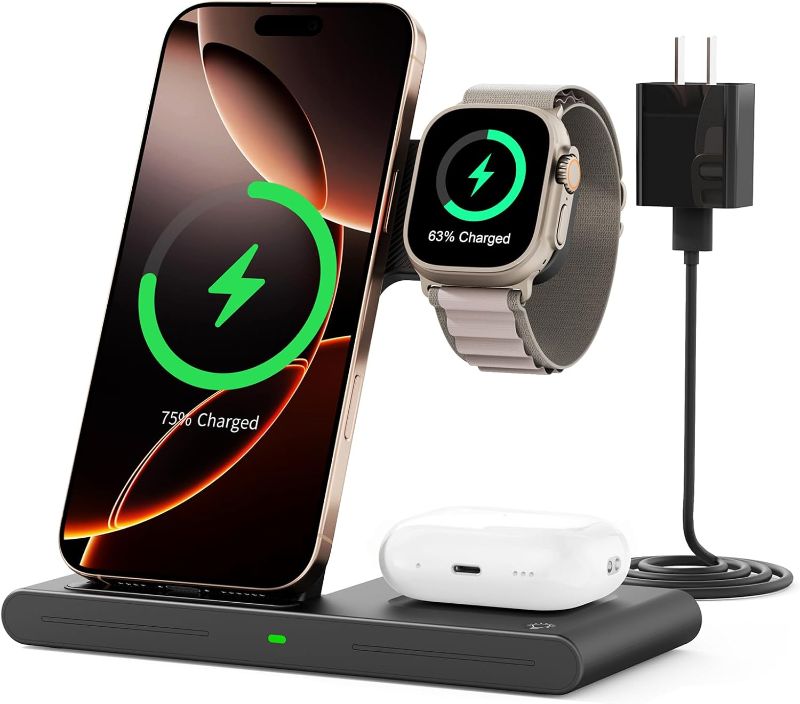 Photo 1 of 2025 Wireless Charger for Apple and Android Charging Station,3 in 1 Fast Max Charging for iPhone 16 15 14 13 12 Pro Max Plus, Apple Watch Series & Air pods 4 3 2 Pro, Android Samsung Galaxy Series
