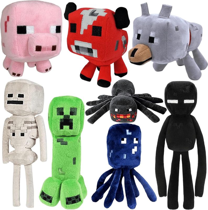 Photo 1 of 8-Pack-Game Stuffed Animals Toys (2023 New Suit) Creeper Plush, Baby Pig, Wolf,Baby Mooshroom, Enderman, Skeleton Shooter, Spider, Squid, It is a Gift for Children and Fans., (G0112)
