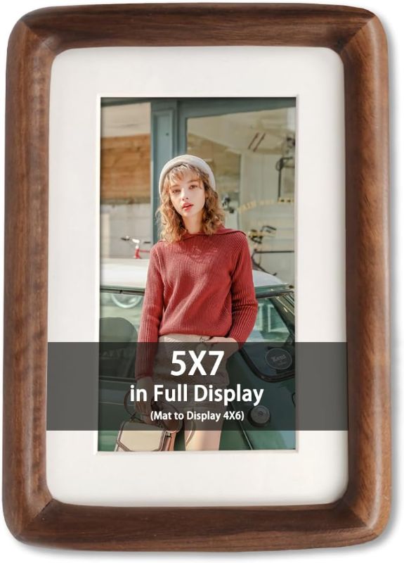 Photo 1 of 5x7 Natural Solid Wood Picture Frames, HandCrafted Dark Walnut Photo Frames with Mat to 4x6,Rounded Corner Wooden Frames Vertical or Horizontal Display(Walnut)

