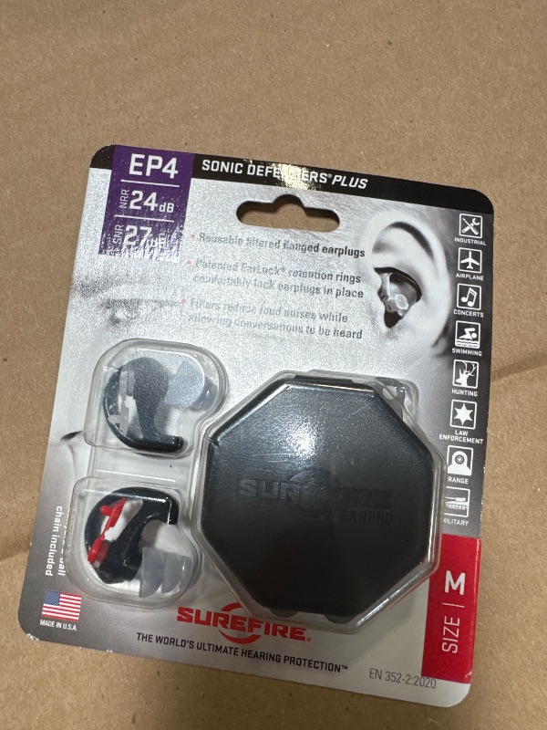 Photo 1 of SureFire EP4 Sonic Defenders Plus filtered Earplugs, triple flanged design, reusable, Black, Medium
