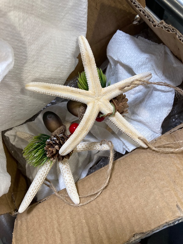 Photo 1 of Seashell Starfish Ornaments for Christmas Tree 12PCS Handmade Natural Sea Shells & Starfish Crafts with Natural Pine Cones, for Christmas Decorations Coastal Beach Nautical Christmas Tree Ornaments