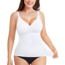 Photo 1 of LODAY Compression Tank Tops for Women Tummy Control Shapewear Seamless Body Shaper Workout V-Neck Camisole Cami Tops(White , XX-Large)