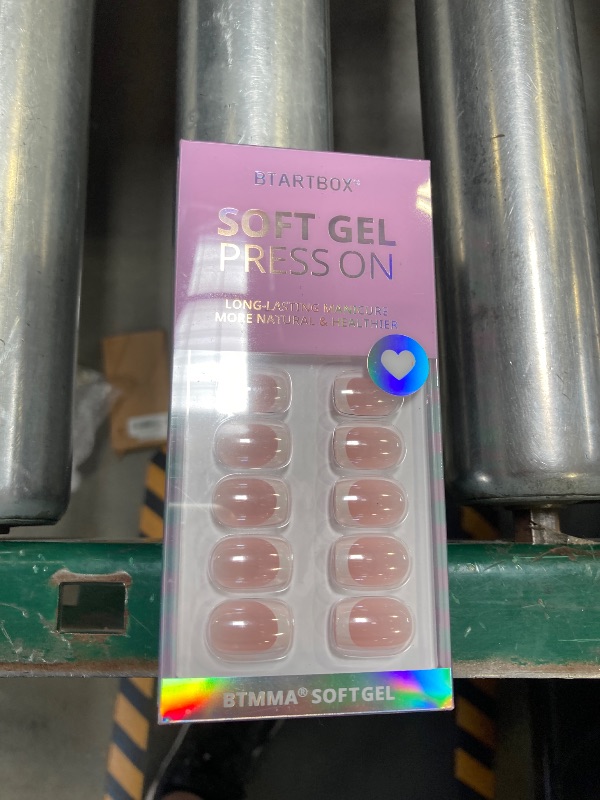 Photo 1 of BTArtbox Press on Nails Short - White French Tip Press On Nails Square, Chrome Glazed Glue On Nails, Stick On Nails in 15 Sizes - 30 Soft Gel Fake Nail Kit, Be Elegant