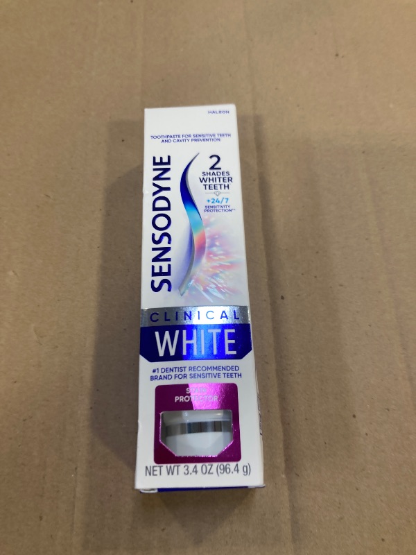 Photo 1 of Sensodyne Clinical White Toothpaste Clinically Proven Whitening for Sensitive Teeth, Stain Protector, 3.4 oz exp- 2027