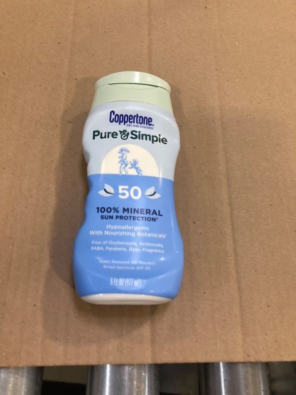 Photo 1 of Coppertone Pure and Simple Sunscreen Lotion, SPF 50 Broad Spectrum Sunscreen with Zinc Oxide, 6 Oz