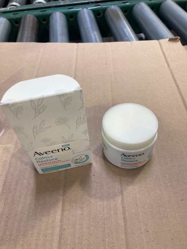 Photo 1 of Aveeno Calm + Restore Facial Cream for Redness Relief, Soothing Face Moisturizer for Sensitive Skin, Hypoallergenic Formula, Fragrance-Free, 1.7 OZ