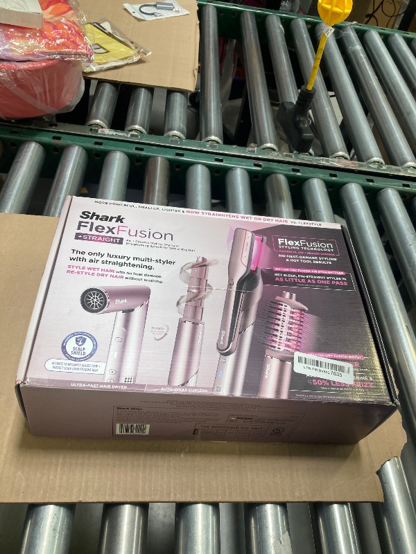 Photo 1 of Shark FlexFusion Hair Straightener & Powerful Hair Dryer with Fusion Hair Brush, Ceramic Air Styler with Auto-Wrap Hair Curlers & Concentrator, Ceramic Plates, Cosmic Blush HD641S