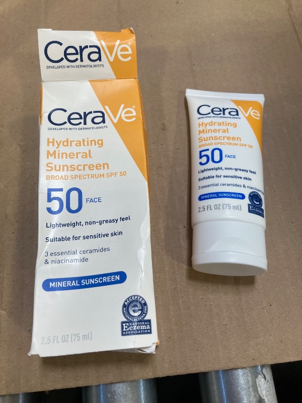 Photo 1 of CeraVe 100% Mineral Sunscreen SPF 50, Face sunscreen With Zinc Oxide & Titanium Dioxide, Hyaluronic Acid + Niacinamide + Ceramides, Oil Free, Travel Size 2.5 oz EXP- 09/2027