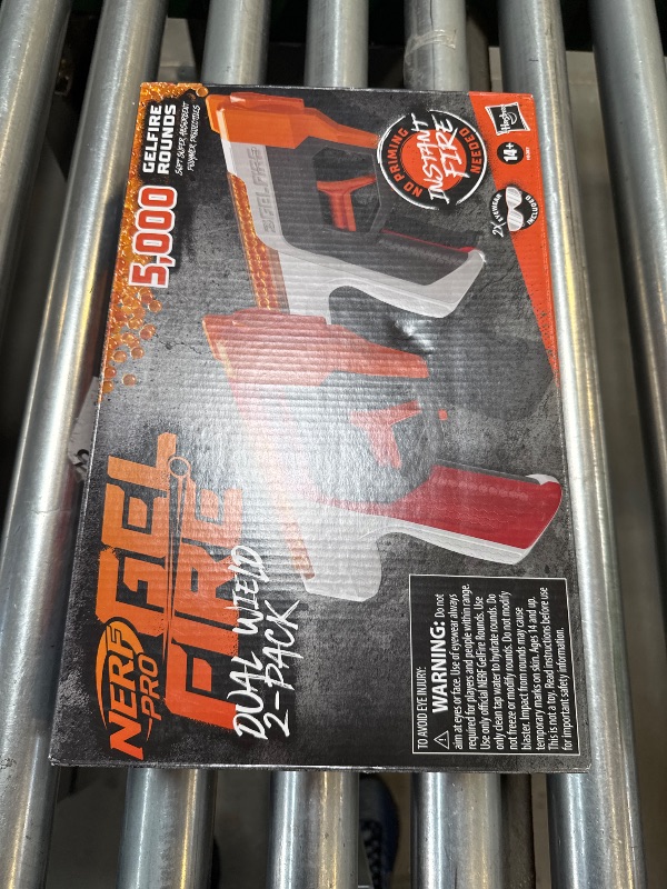 Photo 1 of Nerf Pro Gelfire Dual Wield Pack, 2 Blasters, No-Prime Firing, 5000 Gelfire Rounds, 2X 100 Round Integrated Hoppers, 2 Eyewear, Ages 14 & Up