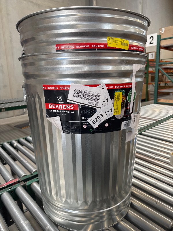 Photo 1 of SET OF 2 Behrens Galvanized Steel Trash Can, 31-Gallon