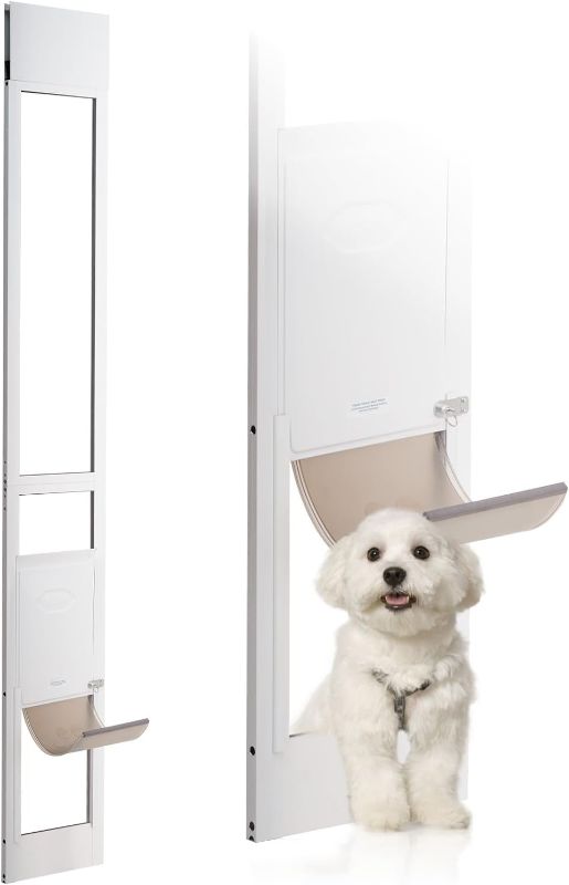 Photo 1 of VEVOR Dog Door for Sliding Glass Door, 75 7/8"-80 11/16" Adjustable Height Doggy Door for Sliding Doors, Aluminum Frame Tempered Glass Pet Door with Hinge Structure Flap and Lock for Medium-Sized Dogs
