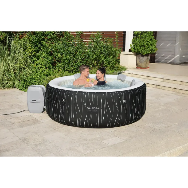 Photo 1 of SaluSpa 77" x 26" Hollywood Luxe AirJet 6 Black Waves Round Portable Hot Tub with Pump
