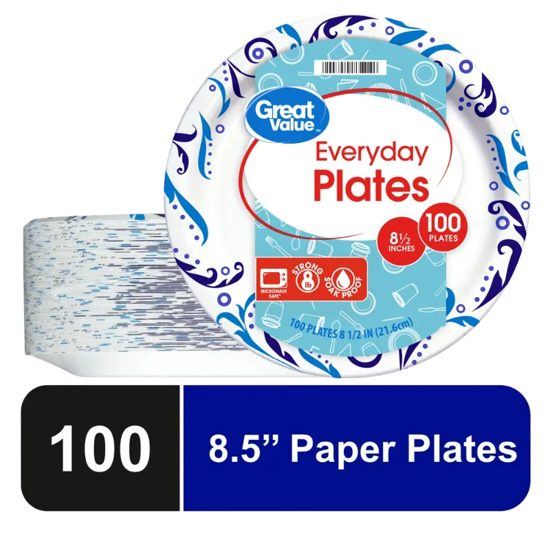 Photo 1 of Great Value Everyday Disposable Paper Plates, 8.5", 100 Count
