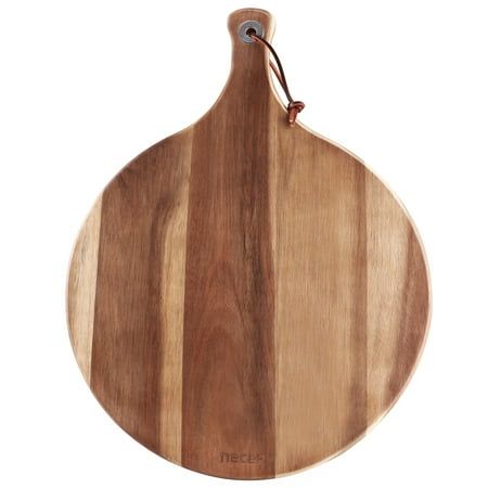 Photo 1 of Hecef 12in Round Charcuterie Board with Handle Acacia Wood Cutting Board Cheese Serving Tray for Pizza Fruits Cheese Bread