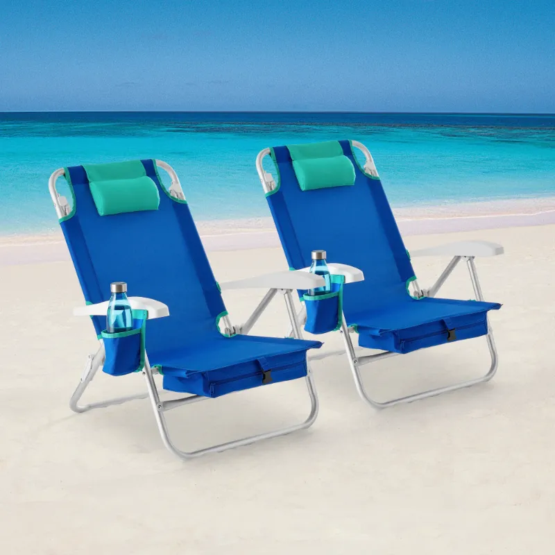 Photo 1 of Mainstays Reclining and Lay Flat Backpack 2-Pack Beach Chair, Blue, New