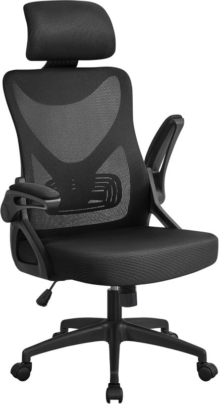 Photo 1 of Yaheetech Ergonomic Office Chair, High Back Desk Chair with Headrest and Flip-up Armrest Lumbar Support for Home Office Meeting Room Study, Black
