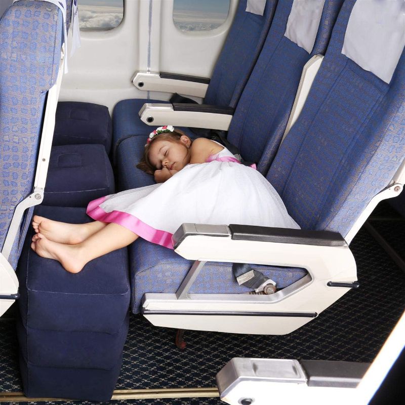 Photo 1 of Inflatable Travel Foot Rest Pillow, Adjustable Height Leg Rest Pillow for Cars, Home, Office, Trains, Airplane, Make a Flat Bed for Baby, Kids, Toddlers, with 2in1 Storage Bag (1 Pack)