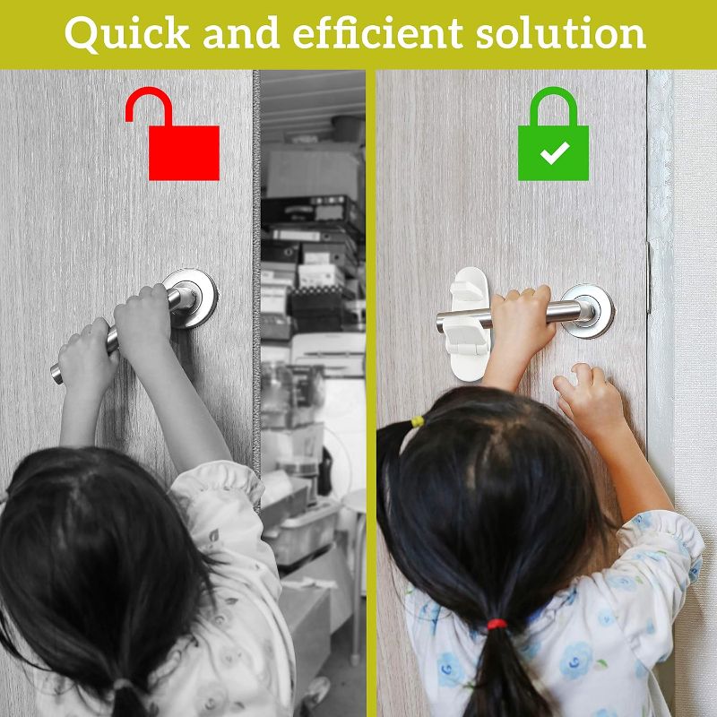 Photo 1 of Door Lever Locks (4 Pack) - Prevents Toddlers from Opening Doors - Durable ABS with 3M Adhesive - Easy One-Hand Operation for Adults, No Tools Needed