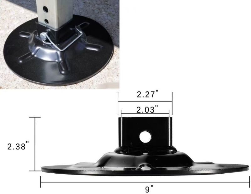 Photo 1 of 362486 Replacement Rear Jack Foot Pad with Attachment Pins,9" Diameter, Fits 2" I. D. Spuare Tube Compatible with LC Hall Effect Ground Control 3.0 Leveling System
