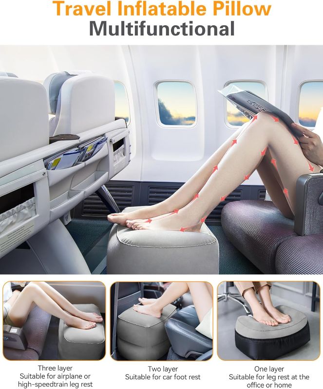 Photo 1 of Sunany Inflatable Foot Rest Pillow for Airplane Travel-Adjustable Height Cushions for Kids to Sleep While Traveling, Adults, Suitable for Office, Home and Any Travel?Dark Grey?