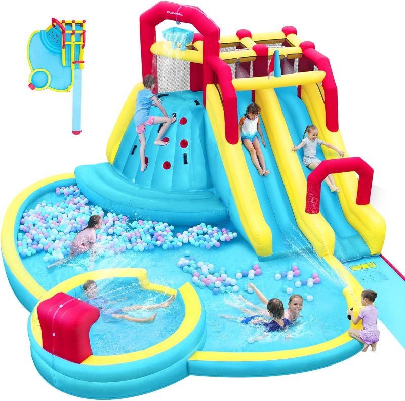 Photo 1 of Factory seal---XL Inflatable Water Slides for Kids Backyard,Giant Water park with Long Slip Splash and Slide,Double Slides for Kids and Adults with 750W Blower,Climbing Wall,Deep Pool,Water Canon for Outdoor