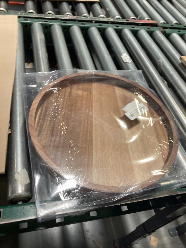 Photo 1 of Acacia Wood Round Serving Tray, 13.8" Charcuterie Board with Rim, Decorative Centerpiece for Ottoman, Coffee Table, Couch, Kitchen Island, Round Serving Platter, 1 Pack