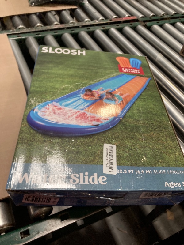 Photo 1 of Sloosh Shark Double Water Slide, 22.5ft Heavy Duty Lawn Water Slip and Slide with Sprinkler and 2 Slip Inflatable Boards for Party Summer Yard Lawn Outdoor Play Activities