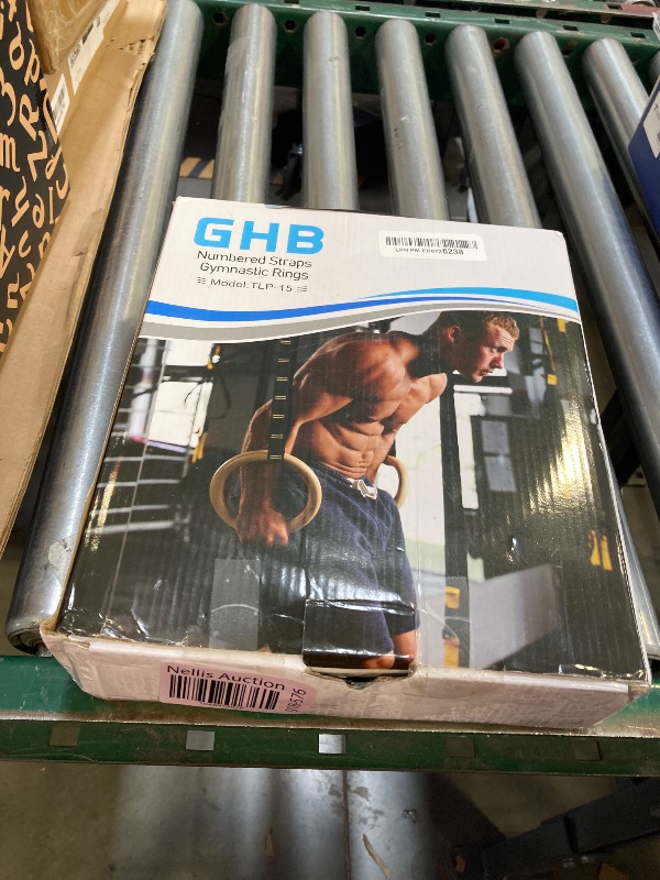 Photo 1 of GHB Gymnastic Rings Wooden Gym Rings 1.25" Olympic Rings Adjustable Straps Pull Up Rings Sets for Workout Bodyweight Fitness Training