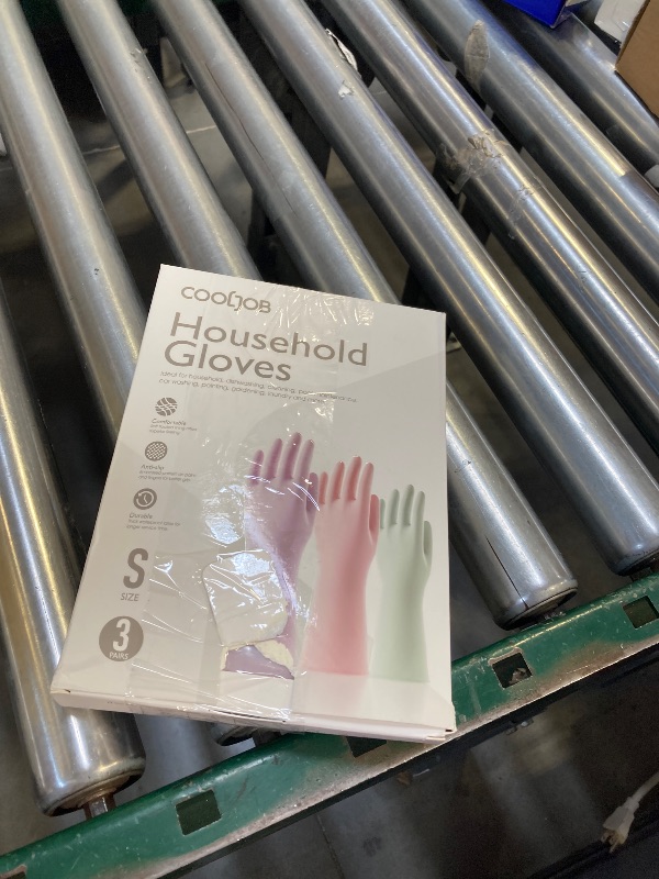 Photo 1 of COOLJOB 3 Pairs Colorful Household Gloves with Cotton Liner & Non-slip Grip, Water Resistant Reusable Dish Washing Rubber Gloves for Kitchen & Bathroom Cleaning, Small