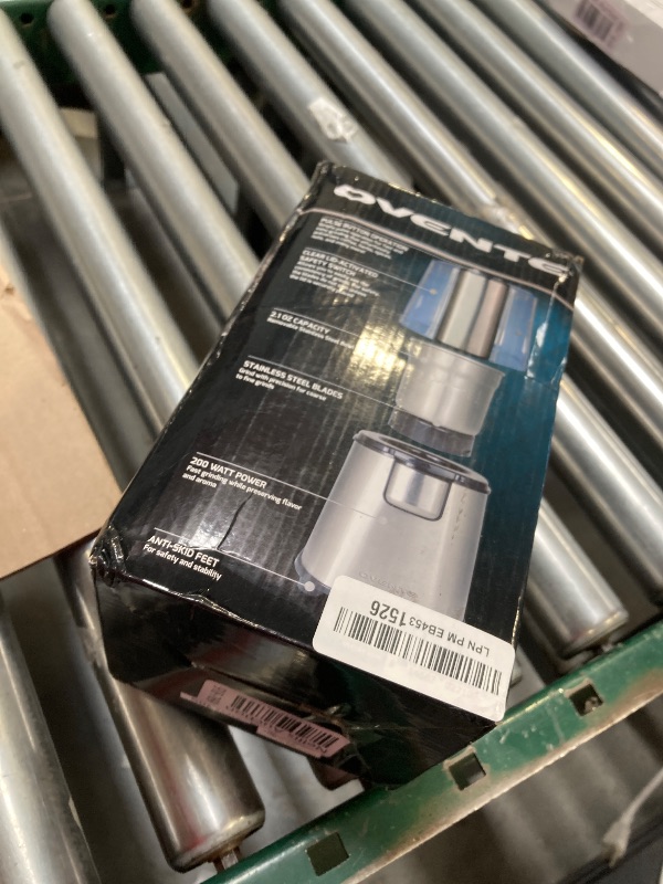 Photo 1 of OVENTE Electric Coffee Grinder, 200W Powerful Coffee Bean & Spice Grinder with 2.1 Oz Removable Grinding Bowl, Stainless Steel Blade, Push Power Button, Transparent Lid & Anti-Skid Feet, Silver CG620S