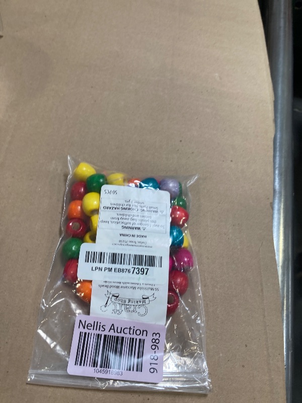 Photo 1 of Multicolor Large Hole Macrame Wood Beads 17mm x 14mm Diameter Barrel Shape with Big 8mm Hole, 50 Count