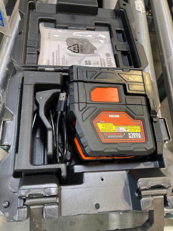 Photo 1 of Klein Tools 93LCLGR Self-Leveling Laser Level, Rechargeable, with Bright Green Cross-Lines and Red Plumb Spot, Magnetic and Ceiling Clamp Mounting